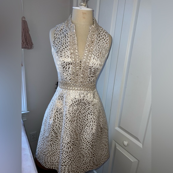 Lilly Pulitzer Franci High Collar Dress (Size 00) (Gold Metallic Lagoon Jacquard) Lilly Pulitzer Franci High Collar Dress (Size 00) (Gold Metallic Lagoon Jacquard)